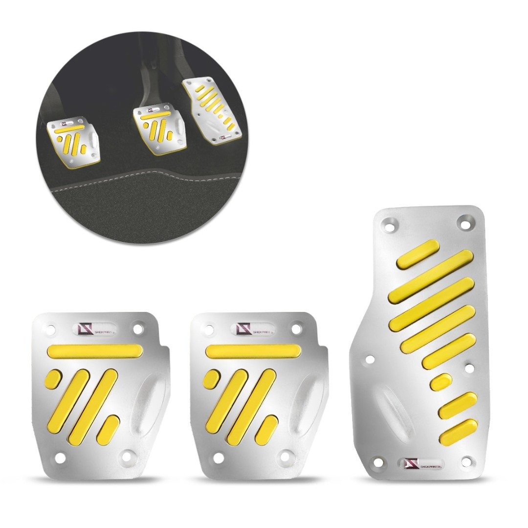 Pedaleiras Esportiva Tuning Cromada com Amarelo M3 3 Peças Pedaleiras Esportiva Tuning Cromada com Amarelo M3 3 Peças