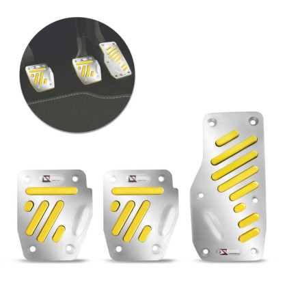 Pedaleiras Esportiva Tuning Cromada com Amarelo M3 3 Peças Pedaleiras Esportiva Tuning Cromada com Amarelo M3 3 Peças